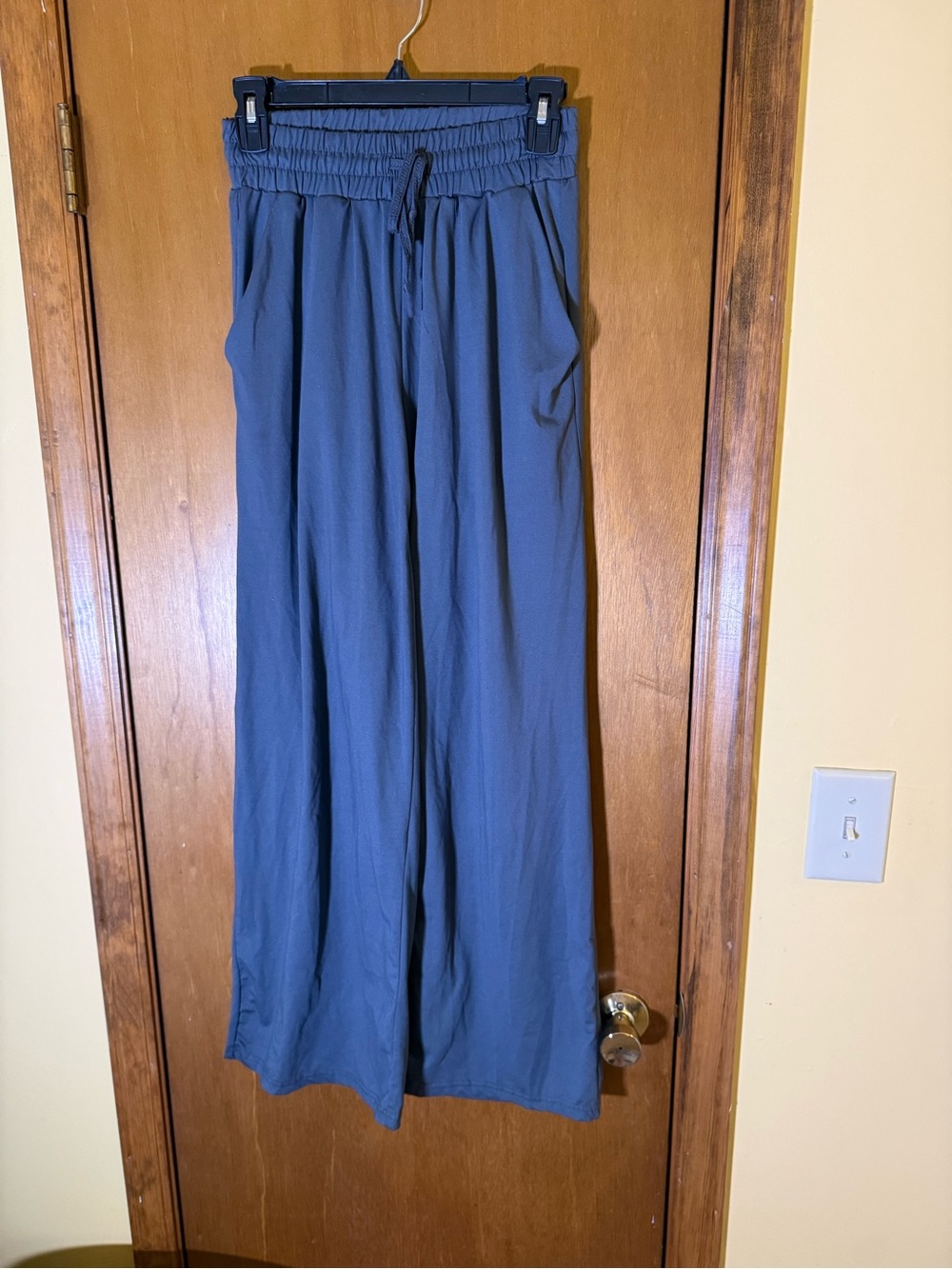 Wide-Leg Drawstring Pants in Slate Blue